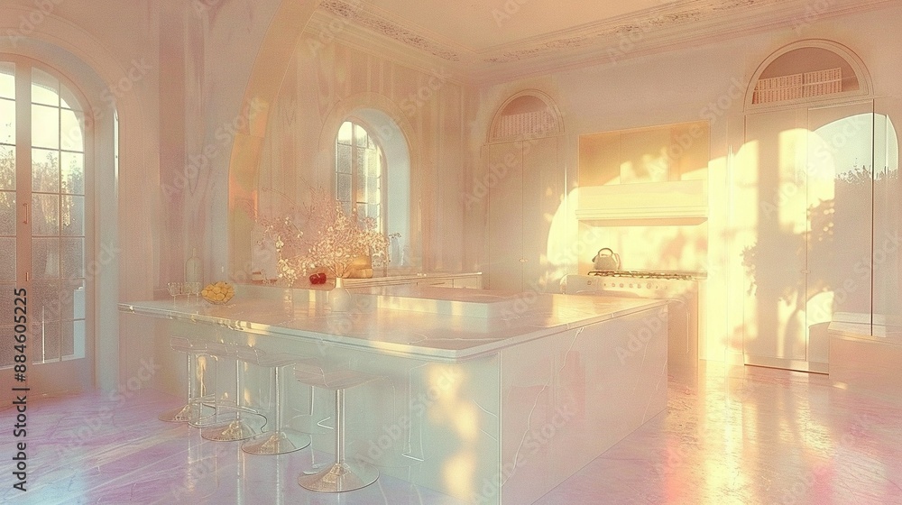 Poster a spacious kitchen boasts ample counter space and an array of wine glasses displayed prominently on 