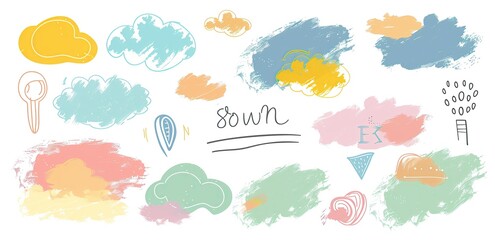 Set of hand drawn cloud isolated on a white background. Vector illustration. Collection of hand drawn vectors for web banner, business card, social media post or presentation.  generated AI