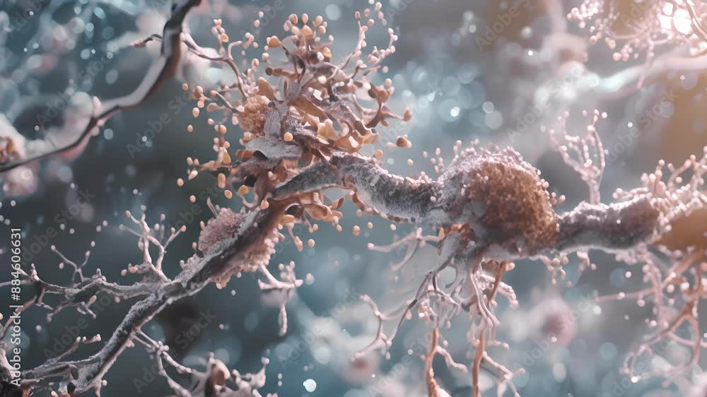 Poster detailed view of a single oligodendrocyte showcasing its unique structure and specialized organelles