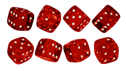 Casino gambling game. Red glass dice set.