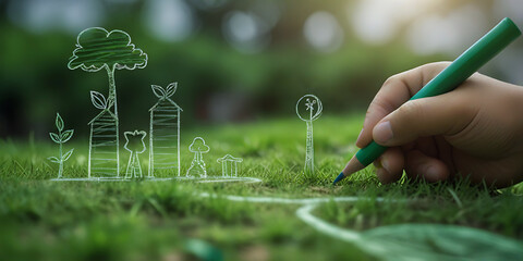 A  Businessman holding trees growth on Environmental,  Governance Risk Management