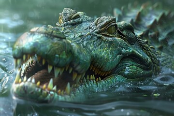 Obraz premium Detailed closeup of an alligator's head partially submerged, exhibiting its natural habitat