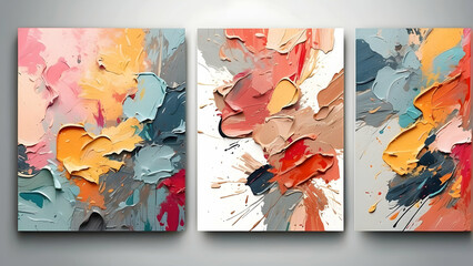 Triptych Abstract Art Paintings on Wall
