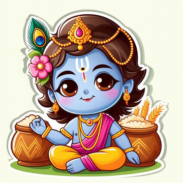 Lord Krishna kid cartoon character sticker 
