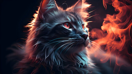 Fiery Cat with Red Eyes