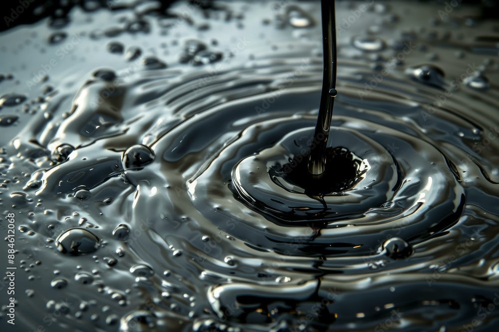 Aufkleber dark liquid ripple effect with glossy water surface close up texture in black reflection abstract oi