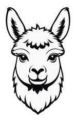 Alpaca head black and white isolated logo or symbol. Can be used as emblem or mascot for sports or other products.