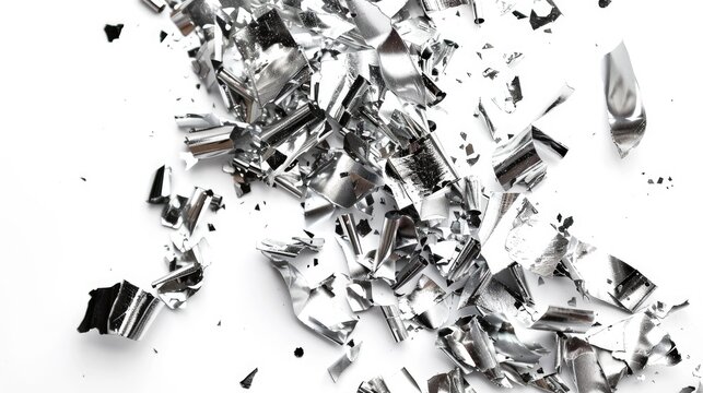 Macro view of shiny metal shaving on white background