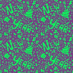 Cartoon Christmas doodle scribble seamless new year pattern for wrapping paper
