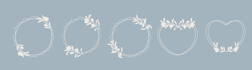 Set of botanical frames with olive branches and berries.Vector graphics.