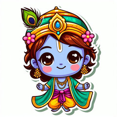 Fototapeta premium Lord Krishna kid cartoon character sticker 