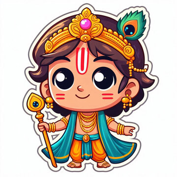 Lord Krishna kid cartoon character sticker 
