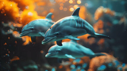 Obraz premium Dolphins Swimming Underwater