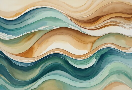 Wave of Watercolor: A Serene Ocean Illustration - Powered by Adobe