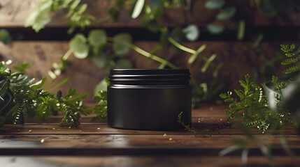 黒の容器に入った化粧品クリーム