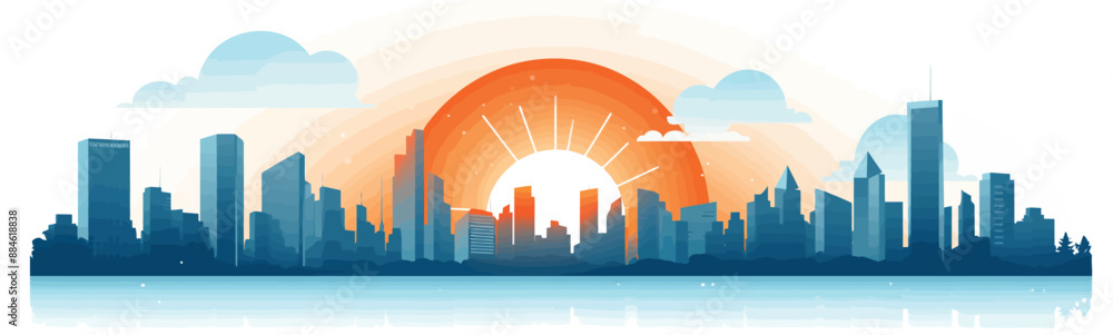 Sticker sunrise city isolated vector style