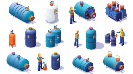 Isometric Illustration of Industrial Tanks and Workers