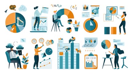 Business Data Analysis, Charts and Graphs Illustration