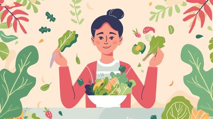 Smiling Woman Enjoying Fresh Salad
