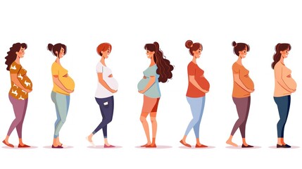 Obraz premium Seven Pregnant Women Walking Illustration