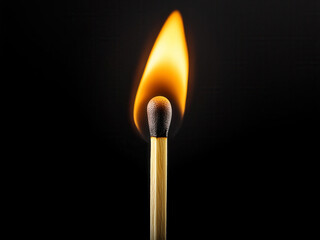 burning match on black background