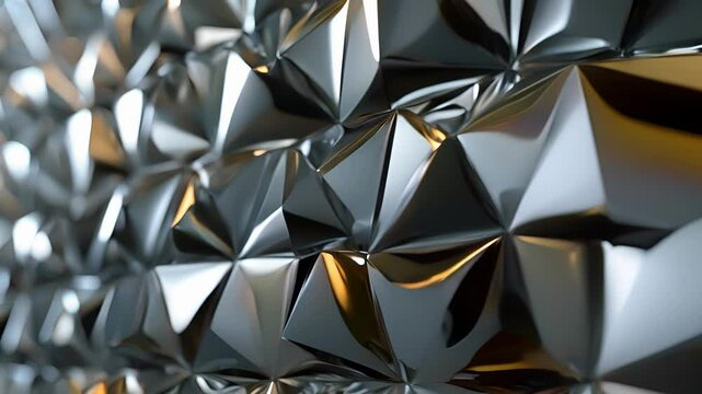 Metallic triangles interlock to form a stylish and intricate curtain design.