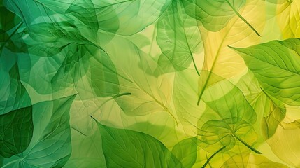 Lush Green and Yellow Transparent Leaf Abstract Pattern for Background Design