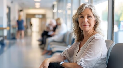 middle aged  woman in hospital waiting room
