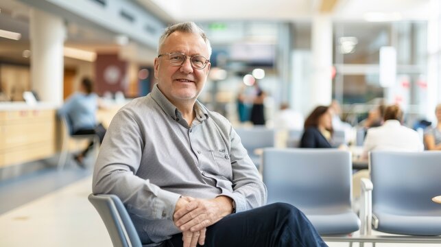 middle aged man in hospital waiting room