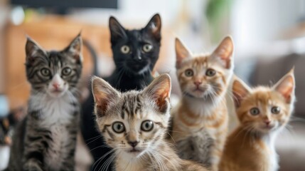 Curious cats looking at home camera close up wallpaper background