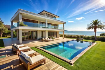 Fototapeta premium Luxury beachfront villa with a swimming pool 