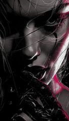 Vampira mulher dark sombras fortes preto vermelho IA Generativa