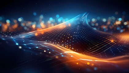 Big data visualisation. Abstract digital particles. Cyber network background. Technology bacdrop. Generative ai image