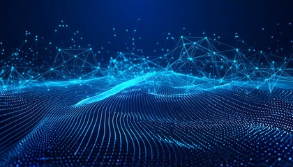 Big data visualisation. Abstract digital particles. Cyber network background. Technology bacdrop. Generative ai image