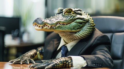 Crocodile businessman wearing business suit wallpaper background