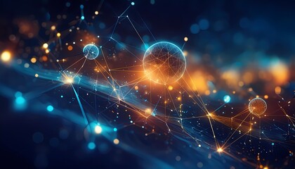 Obraz premium Big data visualisation. Abstract digital particles. Cyber network background. Technology concept with lines and doth gloving. Generative ai image