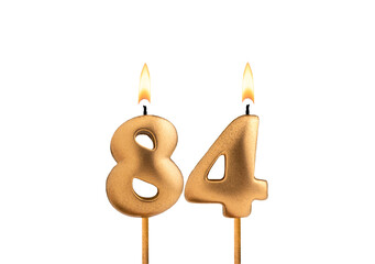 Golden candle number 84 - Birthday on white background