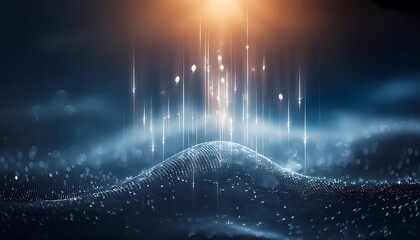 Big data visualisation. Abstract digital particles. Cyber network background. Technology concept with lines and doth gloving. Generative ai image