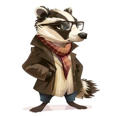 Obraz premium Badger Business Casual animal fashion cartoon isolated whitebackground
