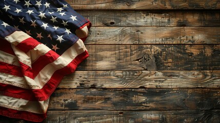 A close-up view of a folded U.S. flag resting on a wooden surface, emphasizing the respectful and venerable nature of the flag and the values it represents.