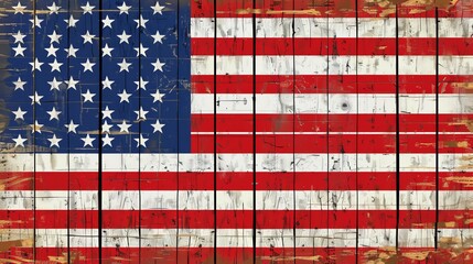This is a vintage American flag painted on wooden planks with a distressed look, showcasing a rustic and patriotic design that evokes a sense of history and patriotism.