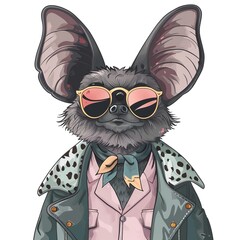 Fototapeta premium Bat Hipster animal fashion cartoon isolated whitebackground