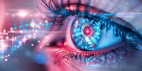 Ad promoting laser vision correction with highlighted benefits and copy space. Concept Laser Vision Correction, Clear Eyesight, Improved Vision, Modern Technology, Copy Space