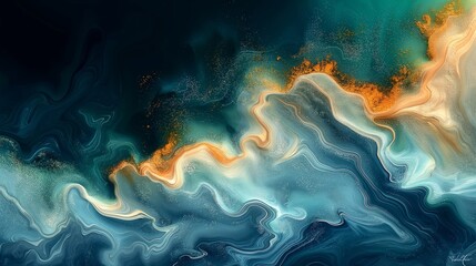Abstract Fluid Art with Vibrant Blue, Teal, and Orange Swirls