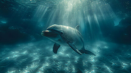 Dolphin Underwater with Sunlight
