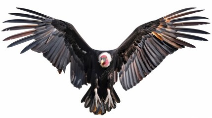 Obraz premium Andean condor soaring with outstretched wings against a clean white backdrop