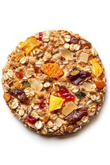 A close-up shot of muesli on a white background, ideal for food-related content or illustrations