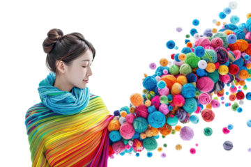 Woman Crafting Colorful Scarf