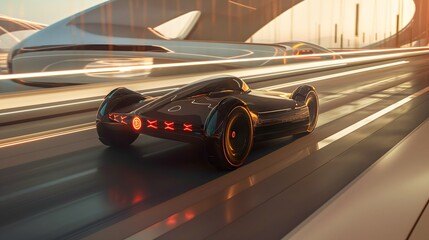 60. An autonomous AI vehicle gliding through a futuristic highway