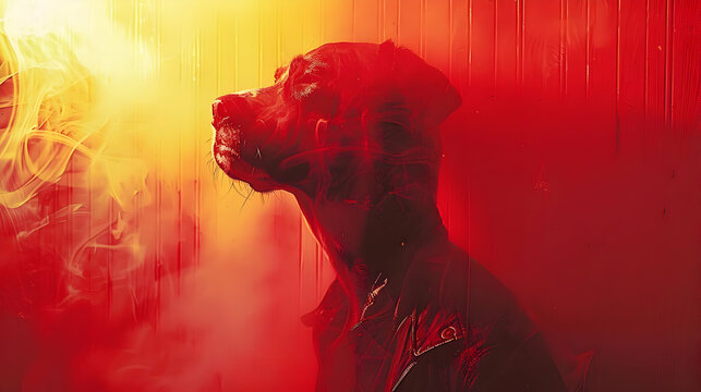 Dog in Smoke and Red Light